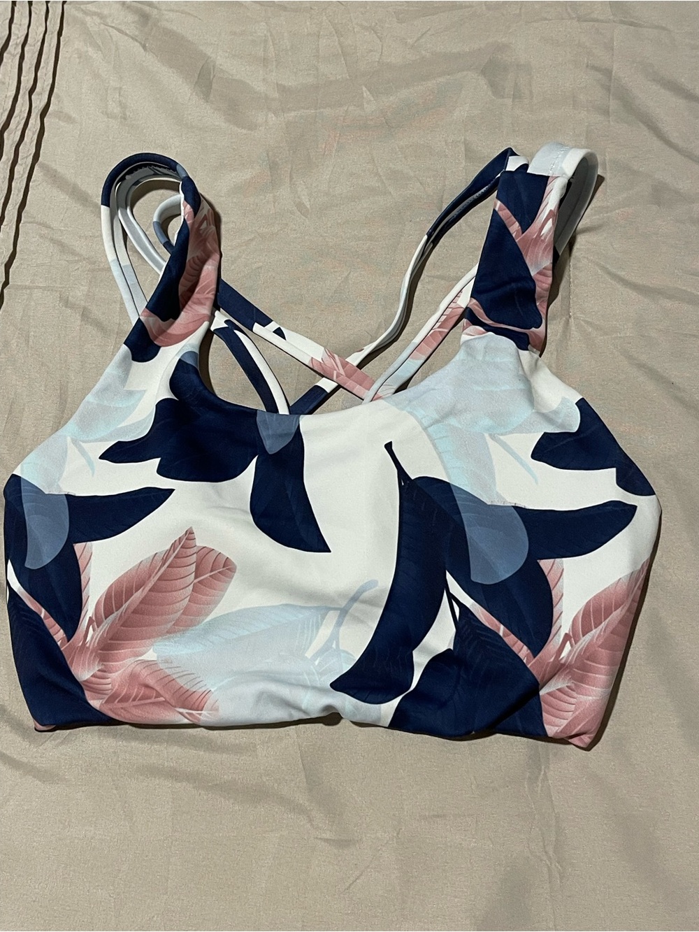 Senita Athletics Floral Strappy Sports Bra - White, Navy & Blush